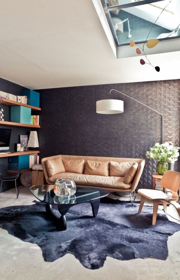 Moderne Wohnung paris-Ledersofa Stehlampe-Teppich