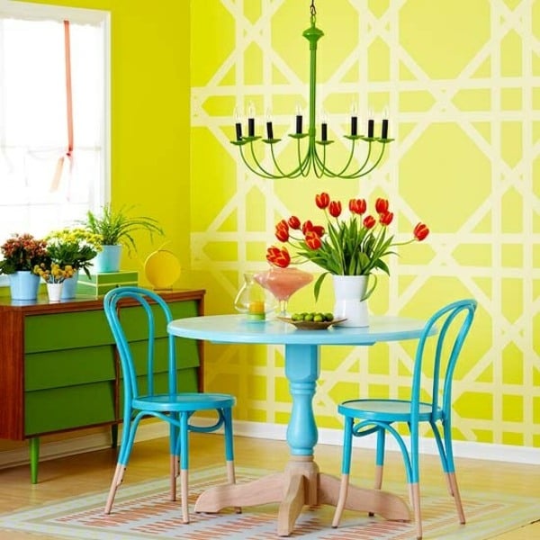 Muster Wand anbringen gelb weiß Design Ideen