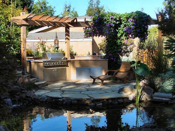 Outdoor Gestaltung Wassergarten-Liegestuhl Grill-Bereich