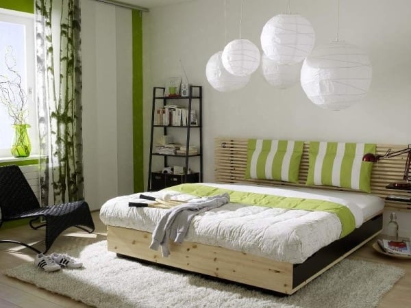 Schlafzimmer Design-Farbenwahl Grün-Weiß Pendelleuchten Design