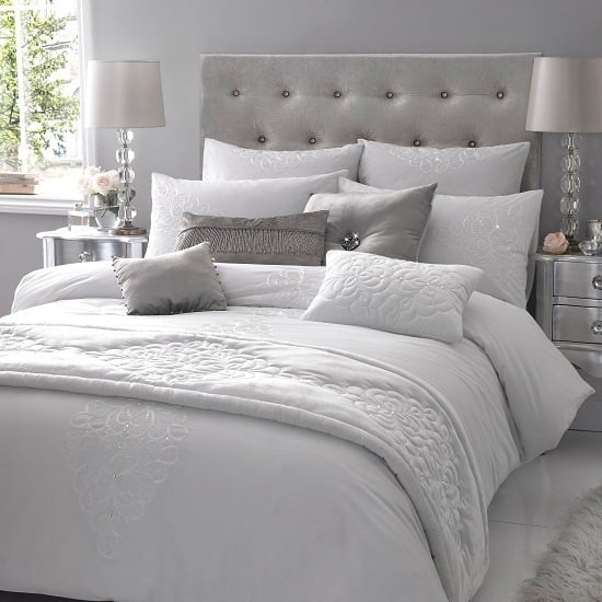 Schlafzimmer komplett weiß grau samt kombination gesteppter kopfteil