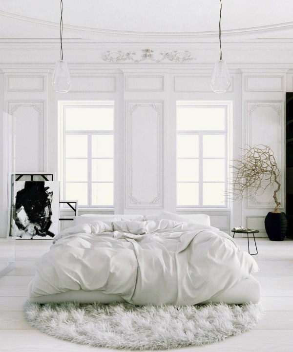 Schlafzimmer komplett weiß shaggy teppich pariser stil