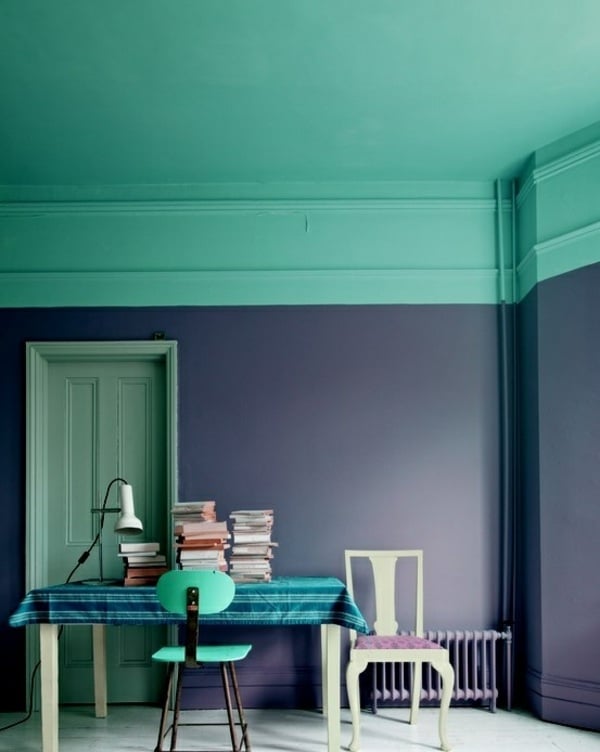 Wand Farbe blau grün Esszimmer einrichten