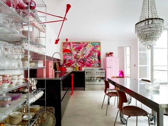 Wandgestaltung Küche rosa farben wanddeko