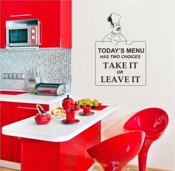 Wandgestaltung Küche rot wandaufkleber spruch