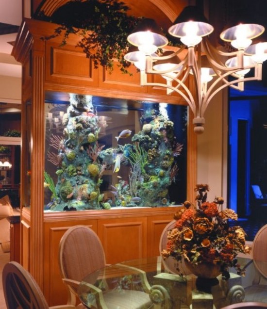 aquarium zu hause einrichten als dekoration eingebaut holz