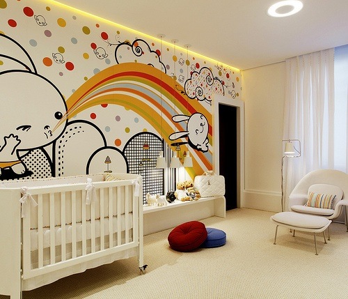 baby kinderzimmer dekorieren wandmalerei hasen einbauleuchten