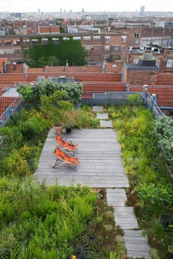 bepflanzte Dachterrasse moderne Garten anlegen