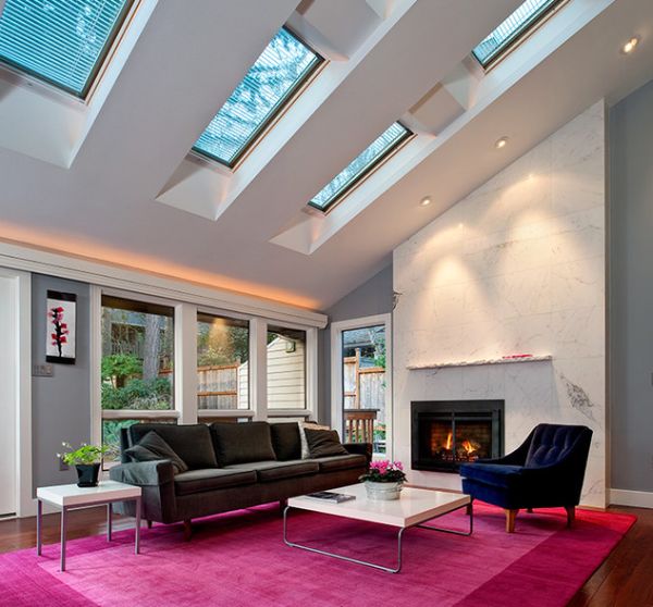 dachfenster einbauen dachschräge einbauleuchten rosa teppich