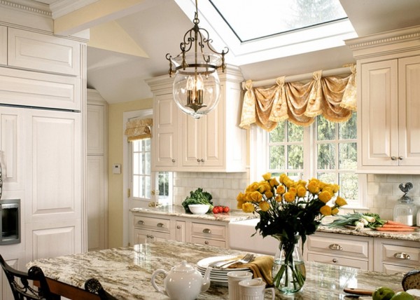 dachfenster einbauen landhausküche licht marmor arbeitsplatte