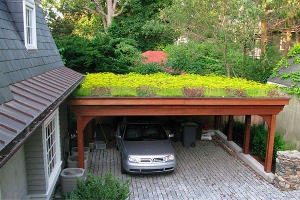 extensive Dachbegrünung auf Garage-urbane Landschaft