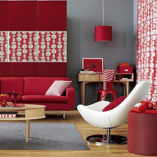 wandfarben test farbtyp rot wohnzimmer grau kombination