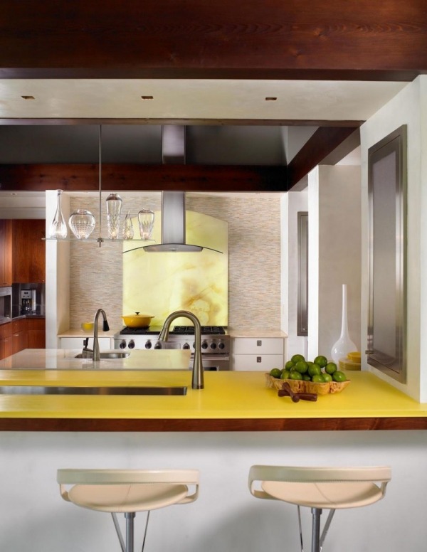 haus pool modernen led weinkeller gelbe kücheninsel