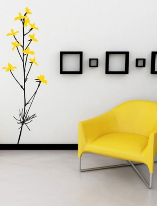ideen für wandgestaltung wohnzimmer gelbe farbe