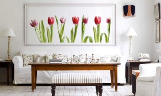ideen für wandgestaltung im wohnzimmer tulpen gemälde