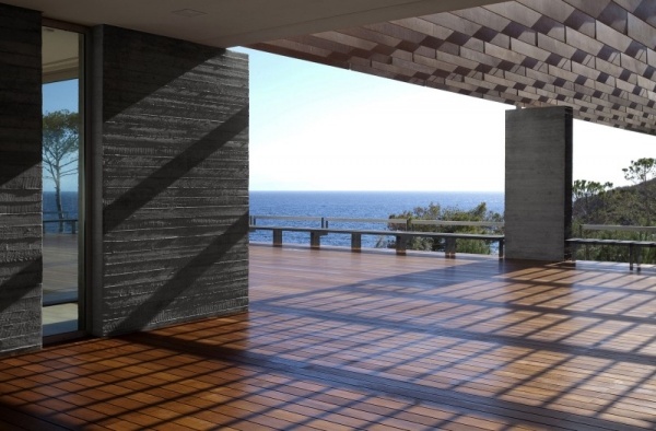 moderne luxus villa mit geometrischen formen aussicht meer
