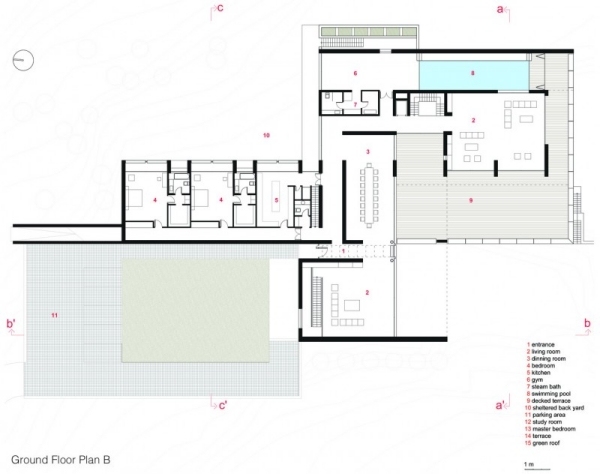moderne luxus villa mit geometrischen formen erdgeschoss oberblick