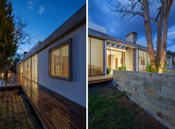 modernes Haus Steinmauer Garten minimalistische Architektur
