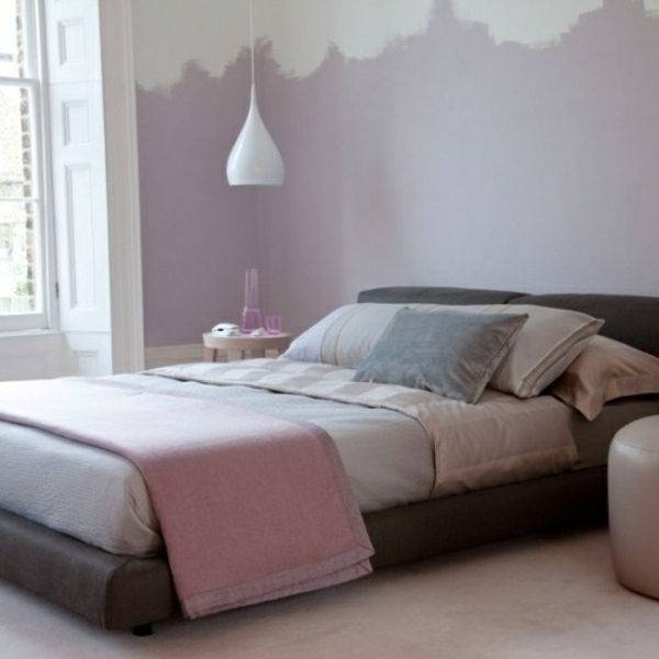 originelle Wand streichen lila Schlafzimmer Design Idee