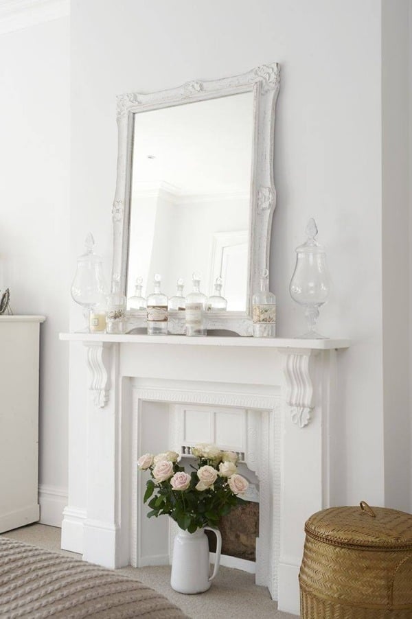 unbenutzten kamin wohnzimmer dekor weiß pur rosen