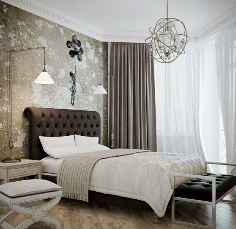 wandgestaltung im schlafzimmer putz design modern rustikal shabby braun kopfbrett