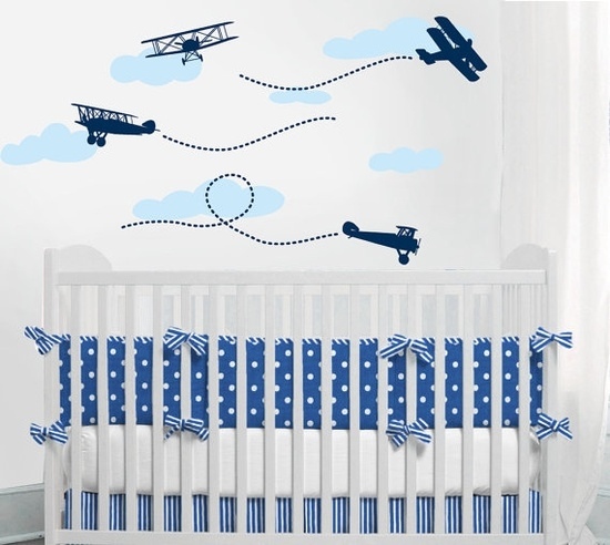 wandtattoo kinderzimmer ideen für jungen flugzeuge blau