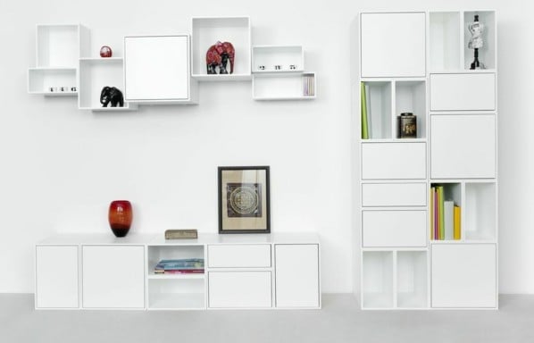 weiße Wohnwand Regal System  moderne Dekoration