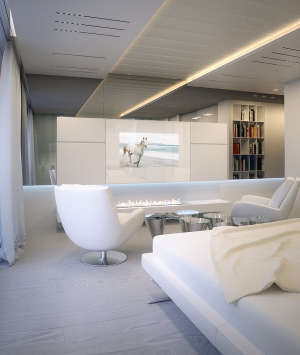 Alexander Lysak apartment futuristisch hochglanz weiß bett