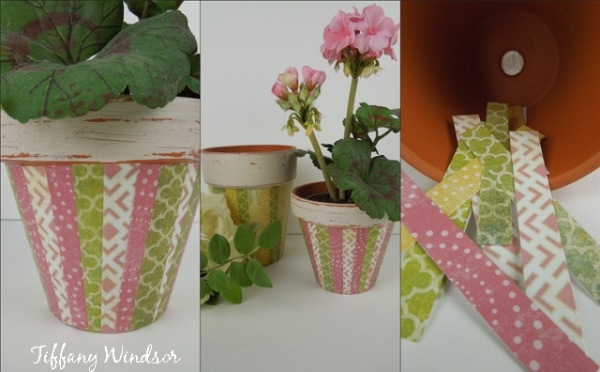 Blumentöpfe ideen Decoupage stoff kleben rosa grün