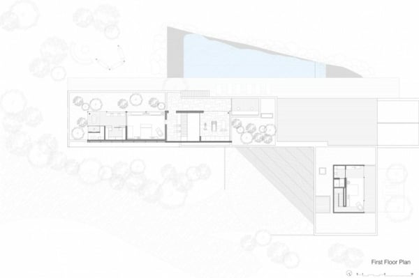 Einfamilienhaus Schwimmteich L-Form Bauplan