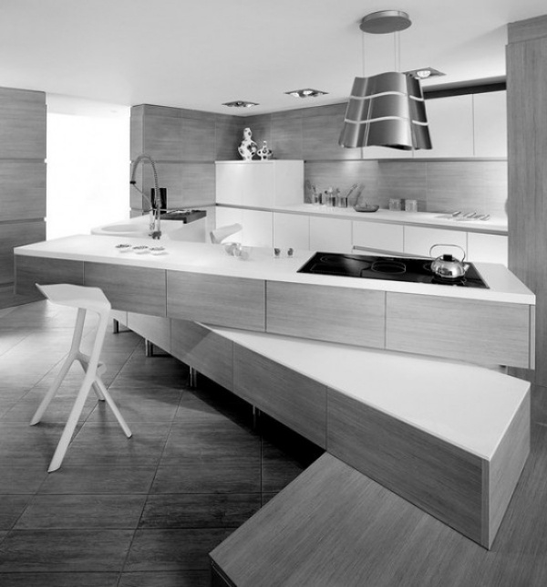 Exquisite modern Küche-futuristisches Design grau weiß