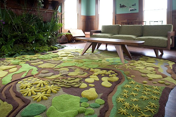 Flauschig Teppich Design-grün Boden