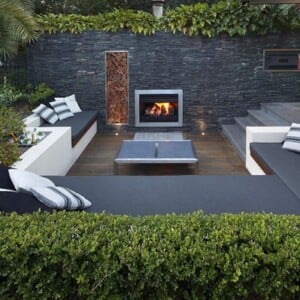 Garten Sitzgruppe Lounge-Möbel Feuerstelle-Einbaukamin