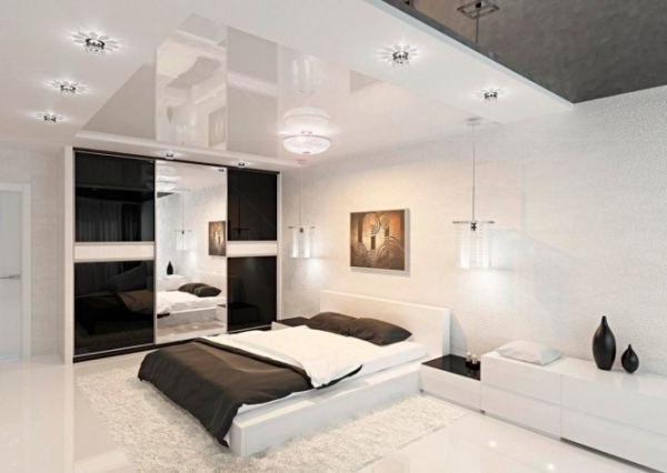 Hochglanz Schlafzimmer Schwarz-Weiß Pendelleuchte Design