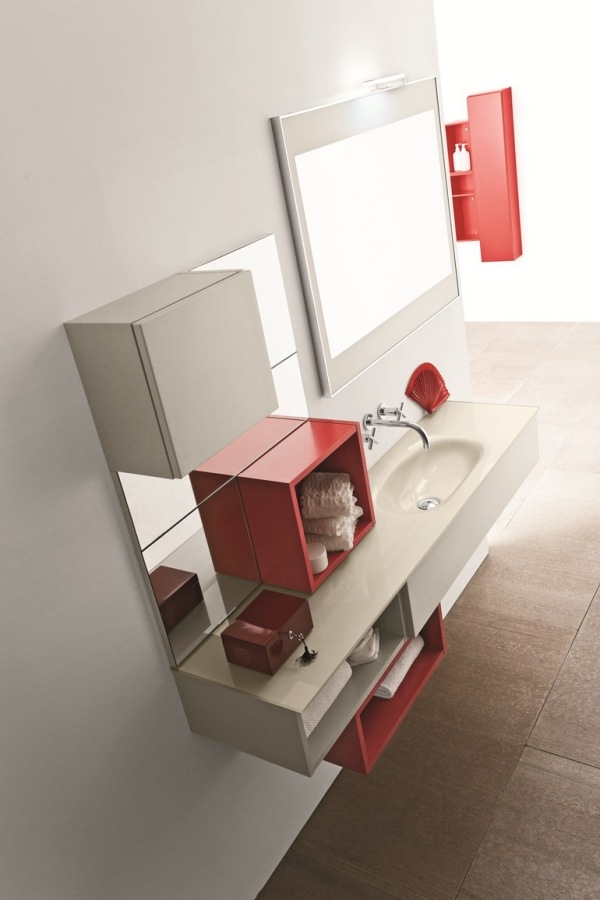 Hochwertige Badezimmer Möbel-Italien RAB Serie Rot-Weiß Regale