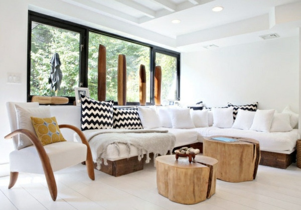 Baumstamm weiße Polster Möbel Design Ideen