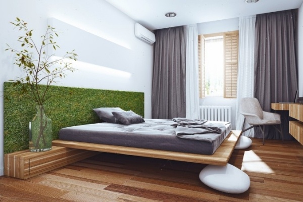 Holz Parkettboden Grünwand-Dekoideen Schlafzimmer