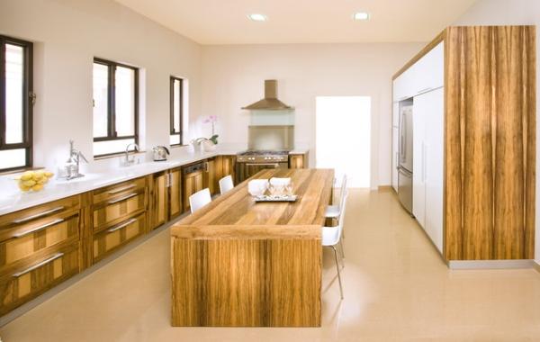 Holzküche Maserung modernes Design-heller-Wohnraum einrichten