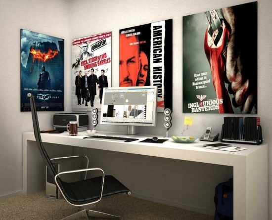 Jugendzimmer Arbeitsplatz-Schreibtisch Wand-Gestaltung Plakate