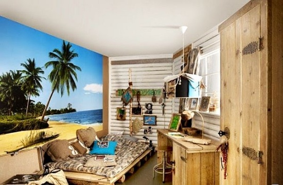 Jugendzimmer Strand-Fotowand Ideen Holzmöbel