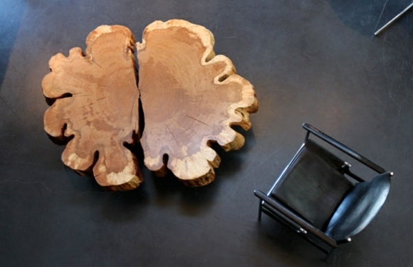 Kaffeetisch Baumstamm Design Holz schwarz