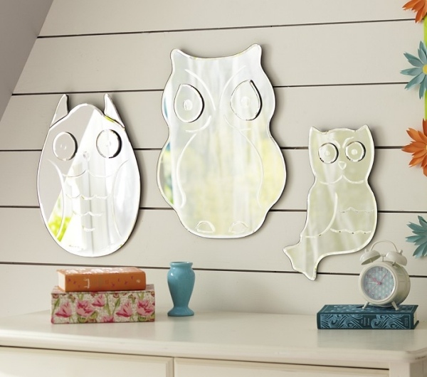Kinderzimmer Spiegel Wand Design Ideen-Eule Form
