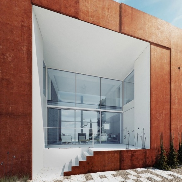 Kubische Architekture-3D Visualisierung Glaswand-Fassaden verkleidung