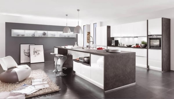 Küchen Kücheninsel Glas Hochglanz Teppich Barhocker-Design modern
