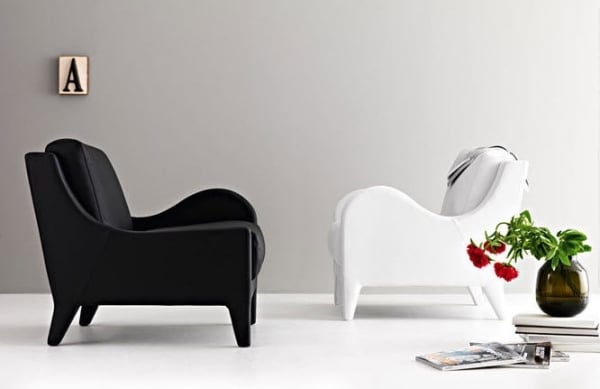 Ledersessel Weiß Schwarz Nouvelle-Vague Stuhl Design