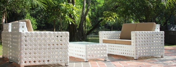 Lounge Gartenmöbel-Weiß Polyrattan-wetterfestes Material