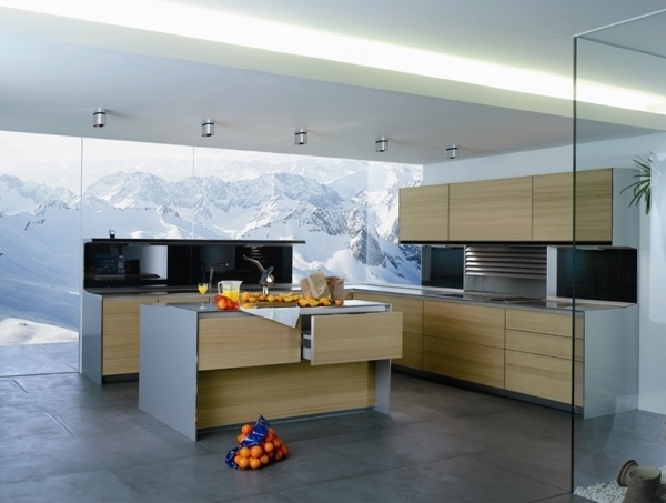 Moderne Küchenfronten Kochinsel-Holz Finish