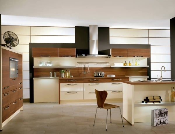 Moderne Küchen integrierte-Lichtsysteme Beige-Holz Kombination