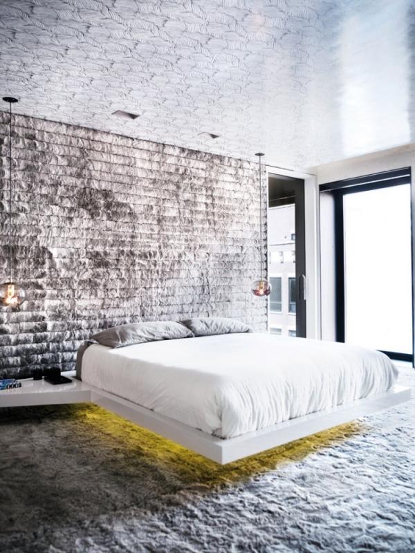 Modernes Schlafzimmer-Bett Beleuchtung-Wand Verkleidung-ideen