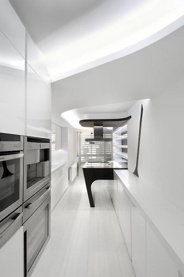 Offene Küche Einrichtung-Weiß Schwarz Backofen